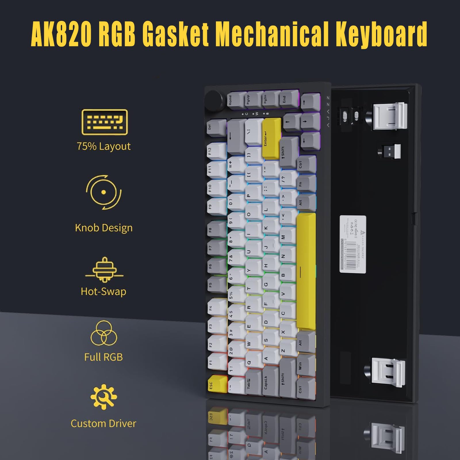 Amazon.com: AJAZZ AK820 75% Wired RGB Gasket Mechanical Keyboard